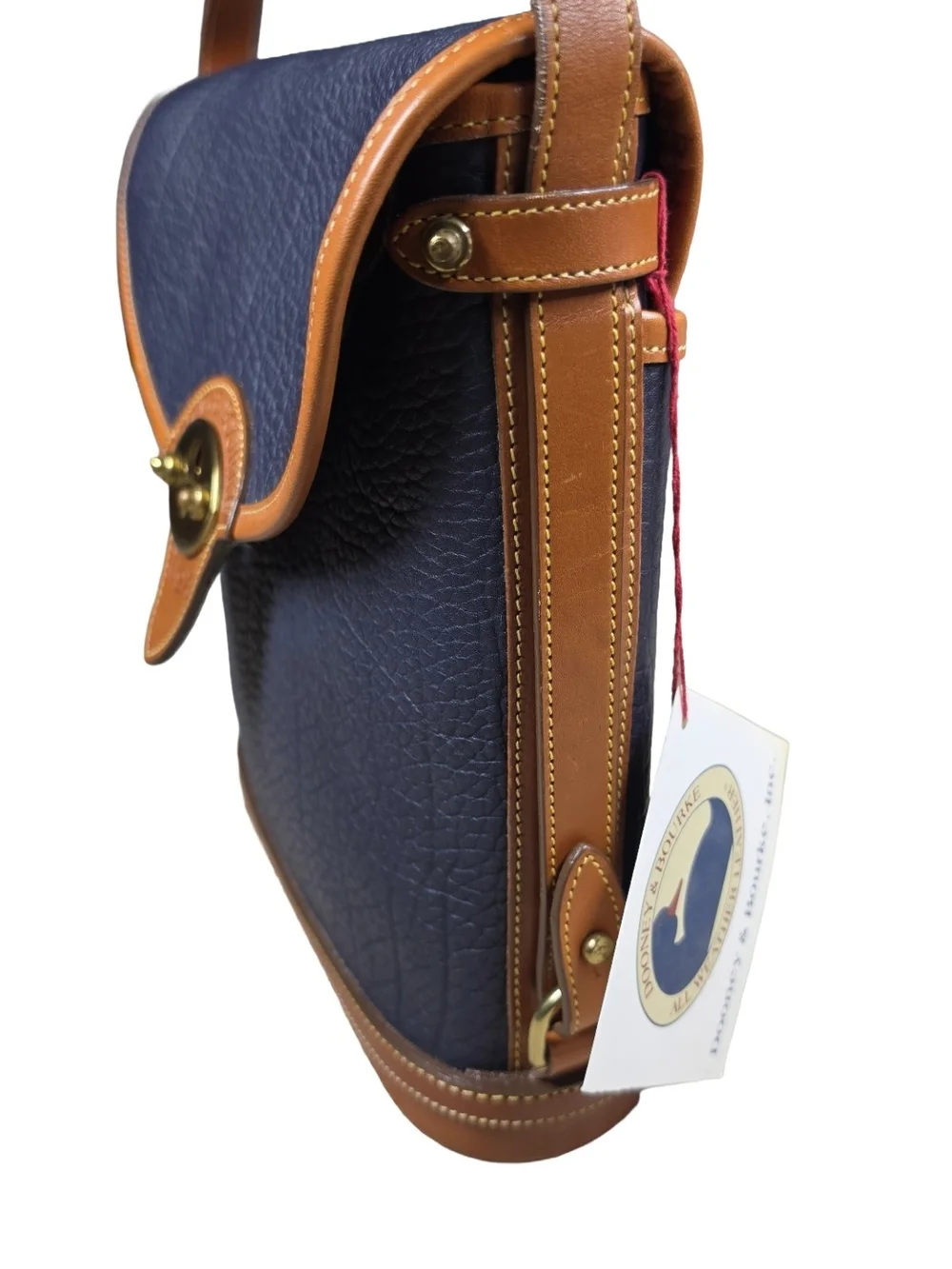 NWT Vintage Dooney & Bourke Cavalry Spectator Bag Navy Blue Tan AWL Crossbody